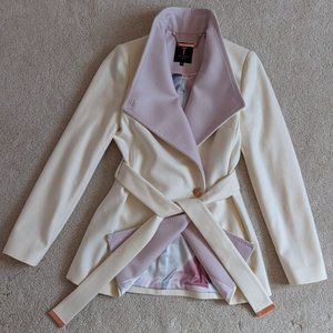 Ted Baker Elika Ecru Wool and Cashmere-Blend Coat Size 1